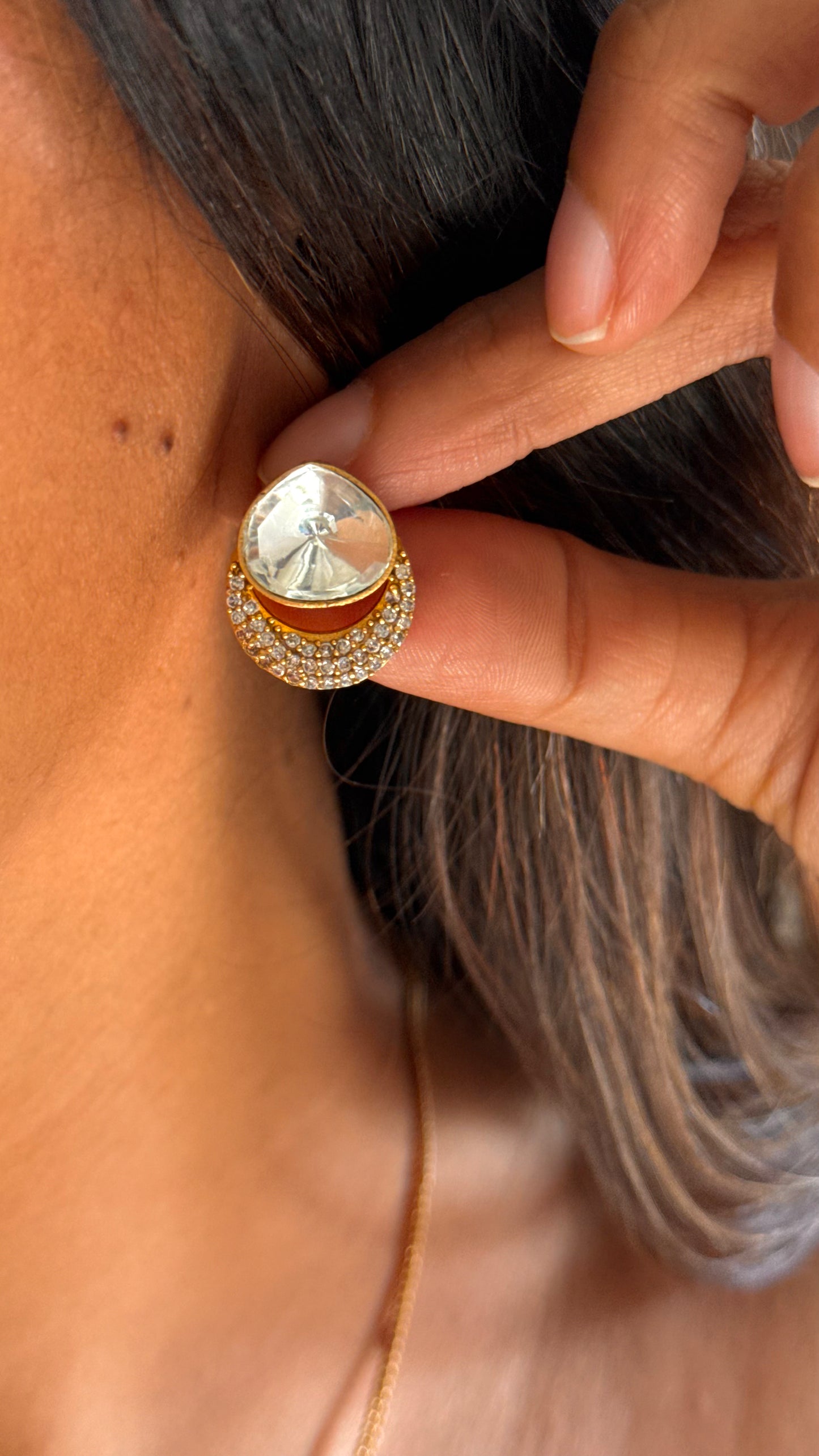 drop shape chain polki necklace