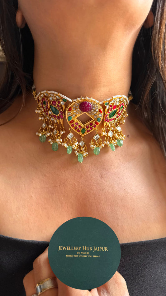Paachi jadaau with mint drops statement choker