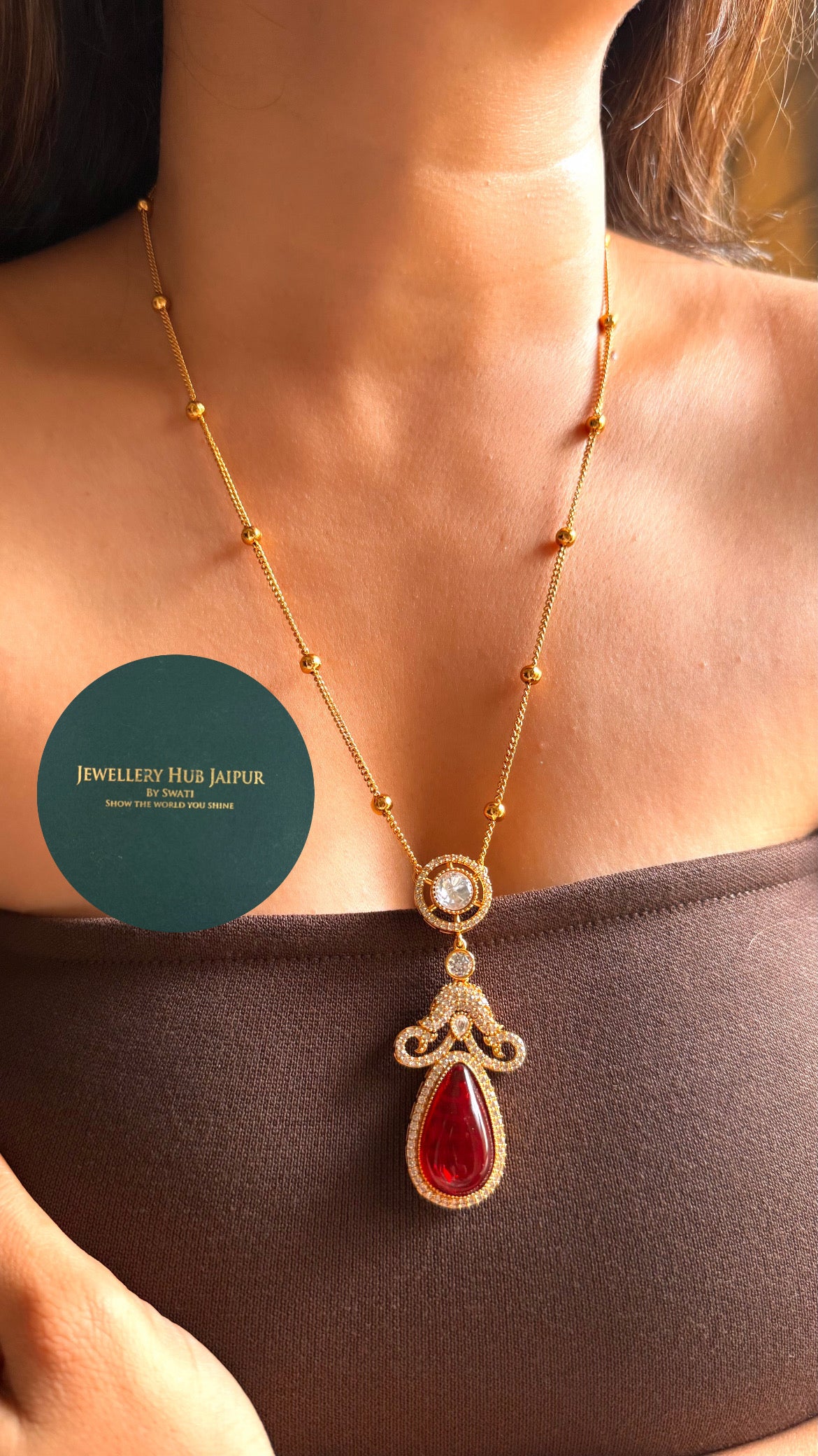 Ruby doublet moissanite minimal pendant set