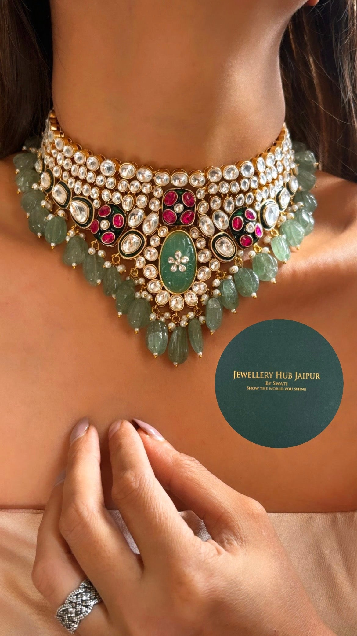 Meenakari bridal combo with mint drops Necklace