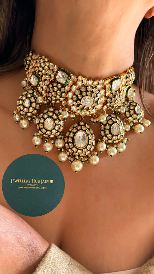 Meenakari polki pearl choker set