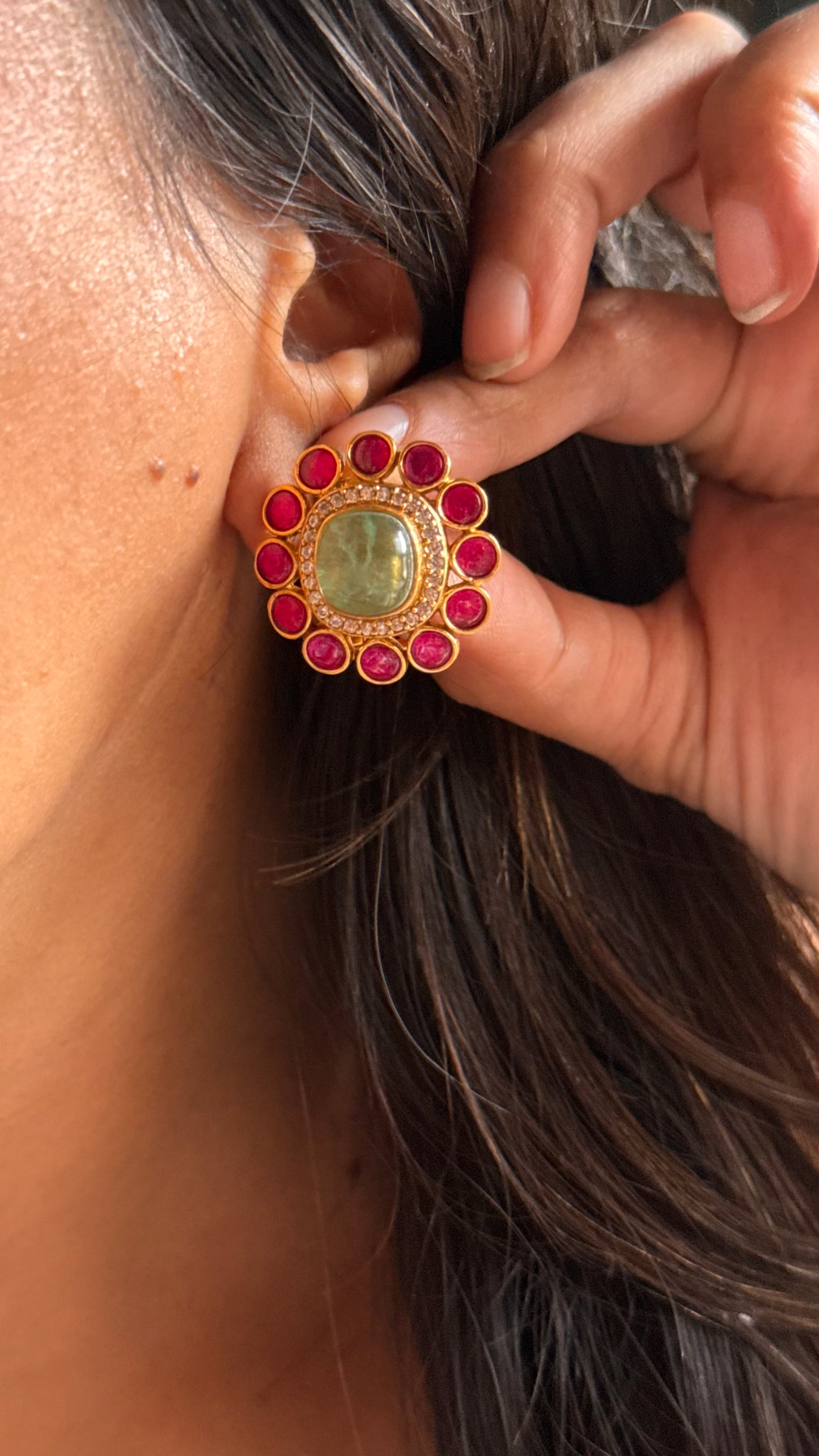 Amrapali inspired Mint & ruby studs