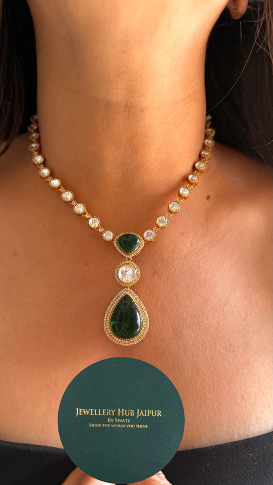 Emerald pendant polki string necklace