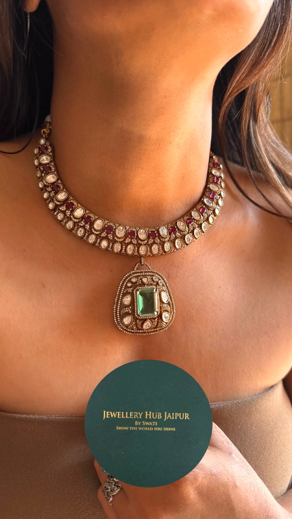 Mint with Rani pink ruby collar Necklace