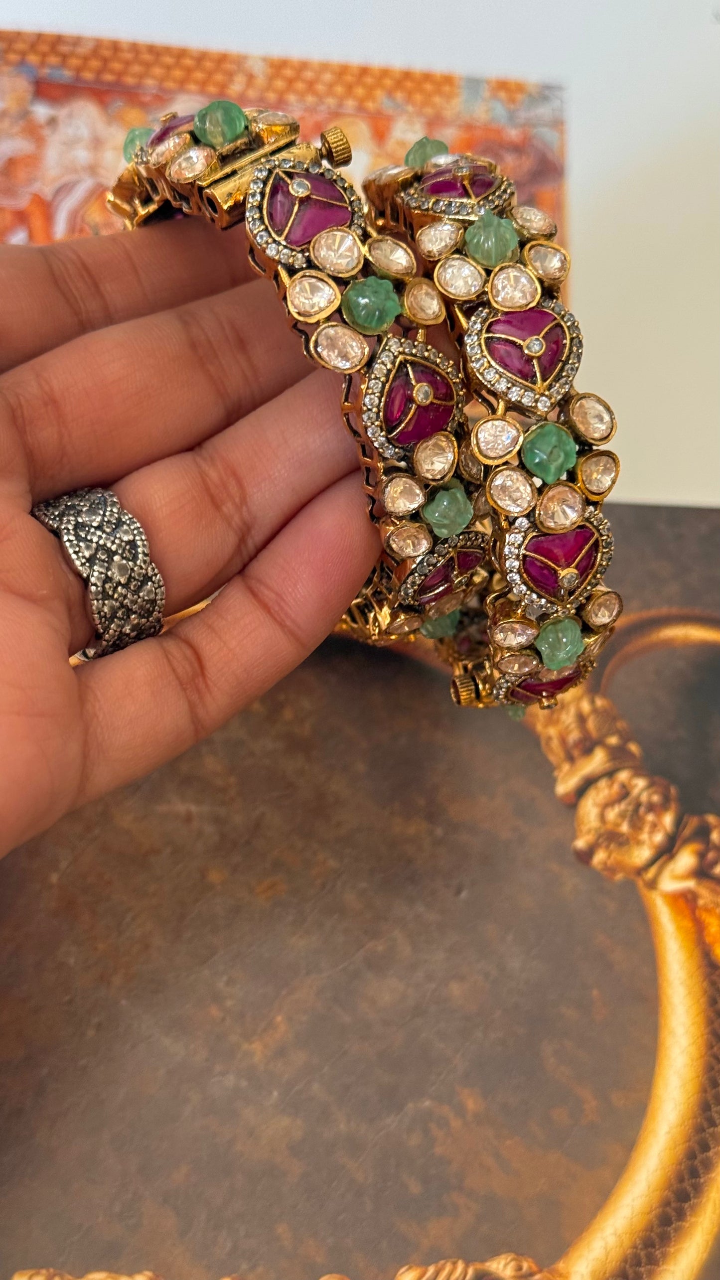 Mint & rani pink real moisssanite bangles