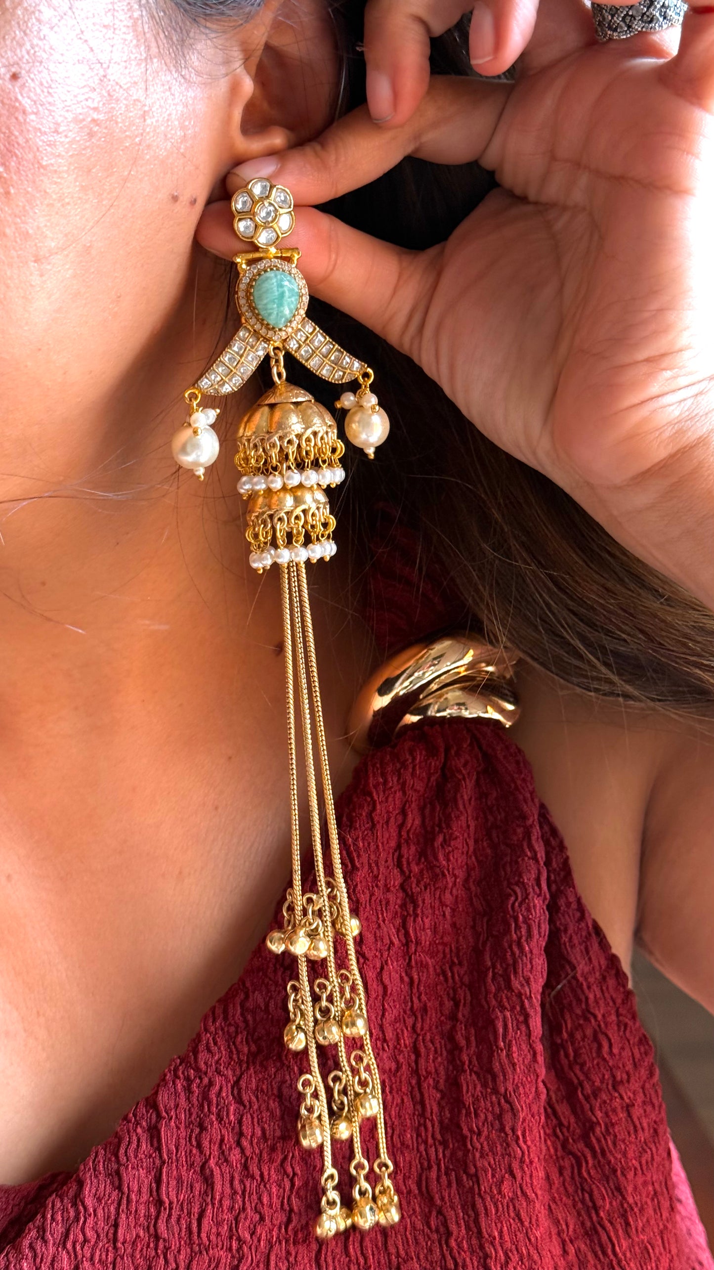 Mint paachi long jhumki danglers