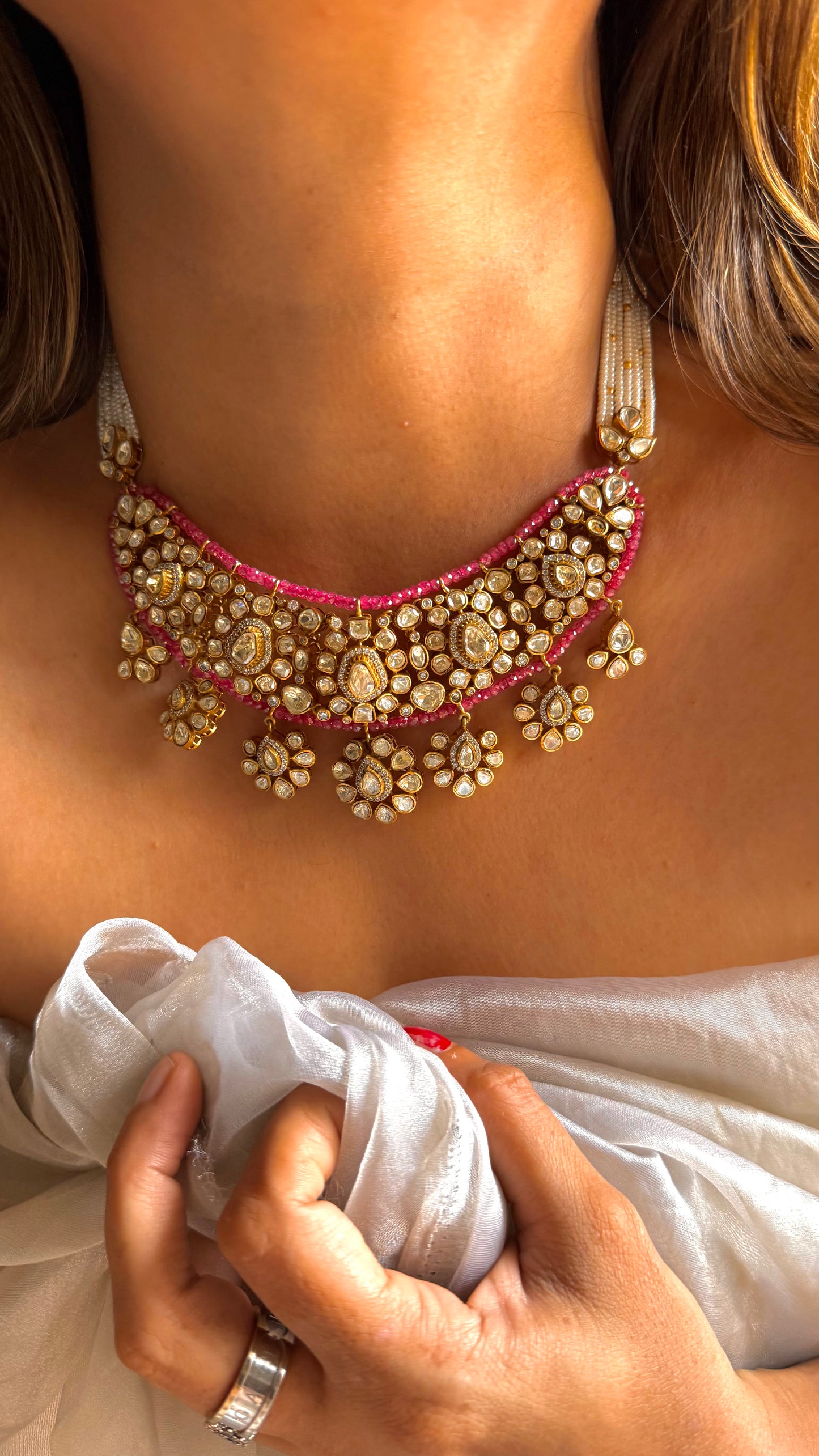 Ruby Real Diamond Polki Designer Necklace (LV Shade)