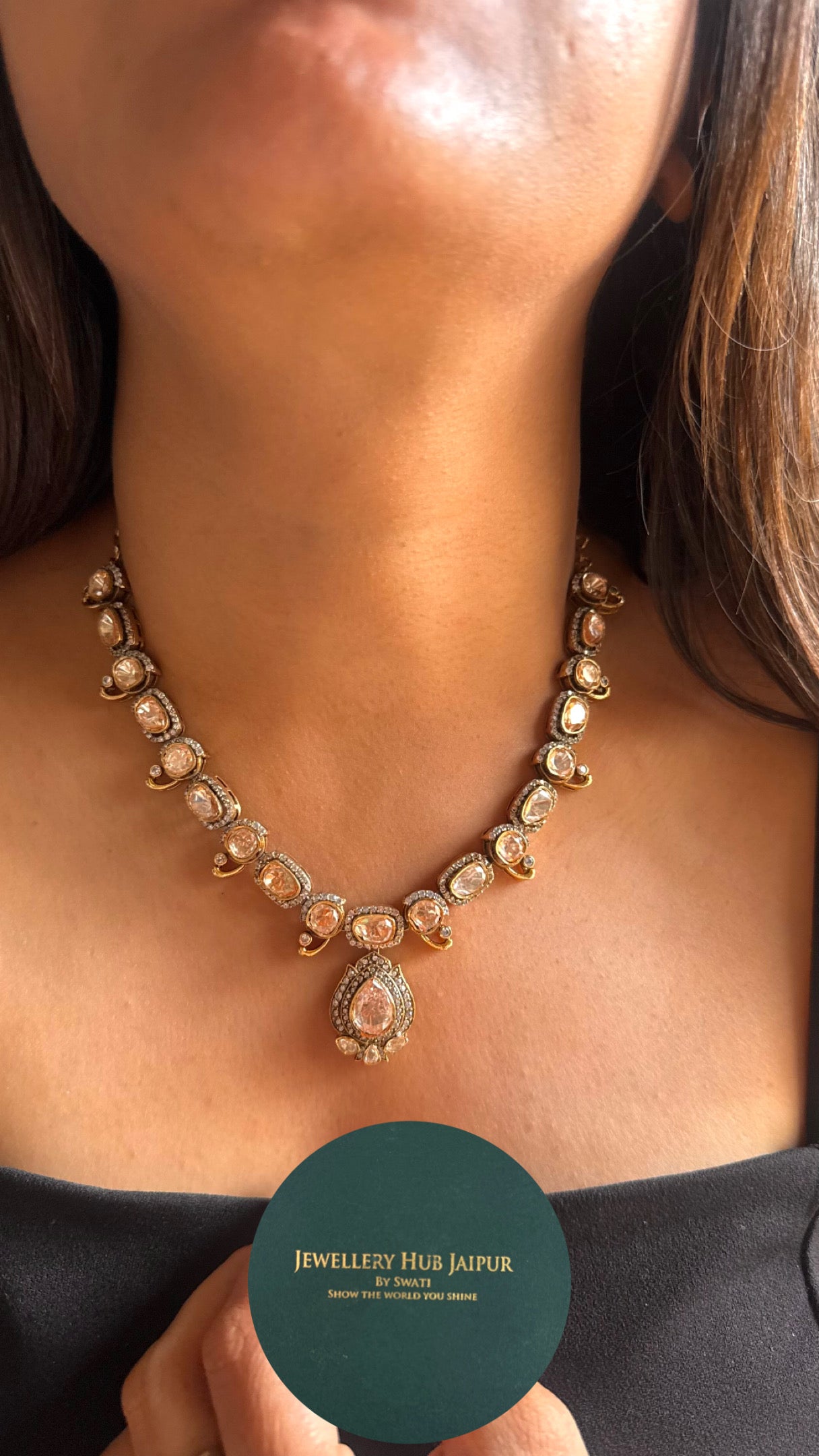 Real moissanite peeli polki collar Necklace