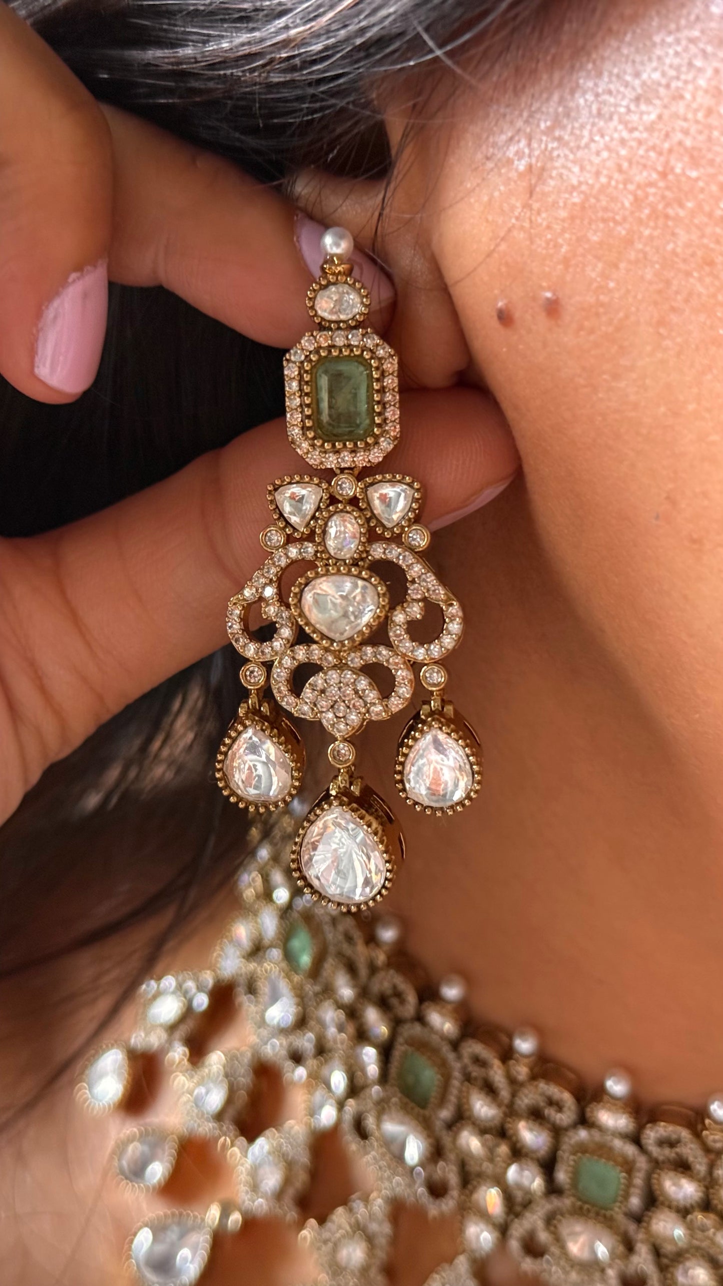 Mint polki rain drop Victorian choker Necklace