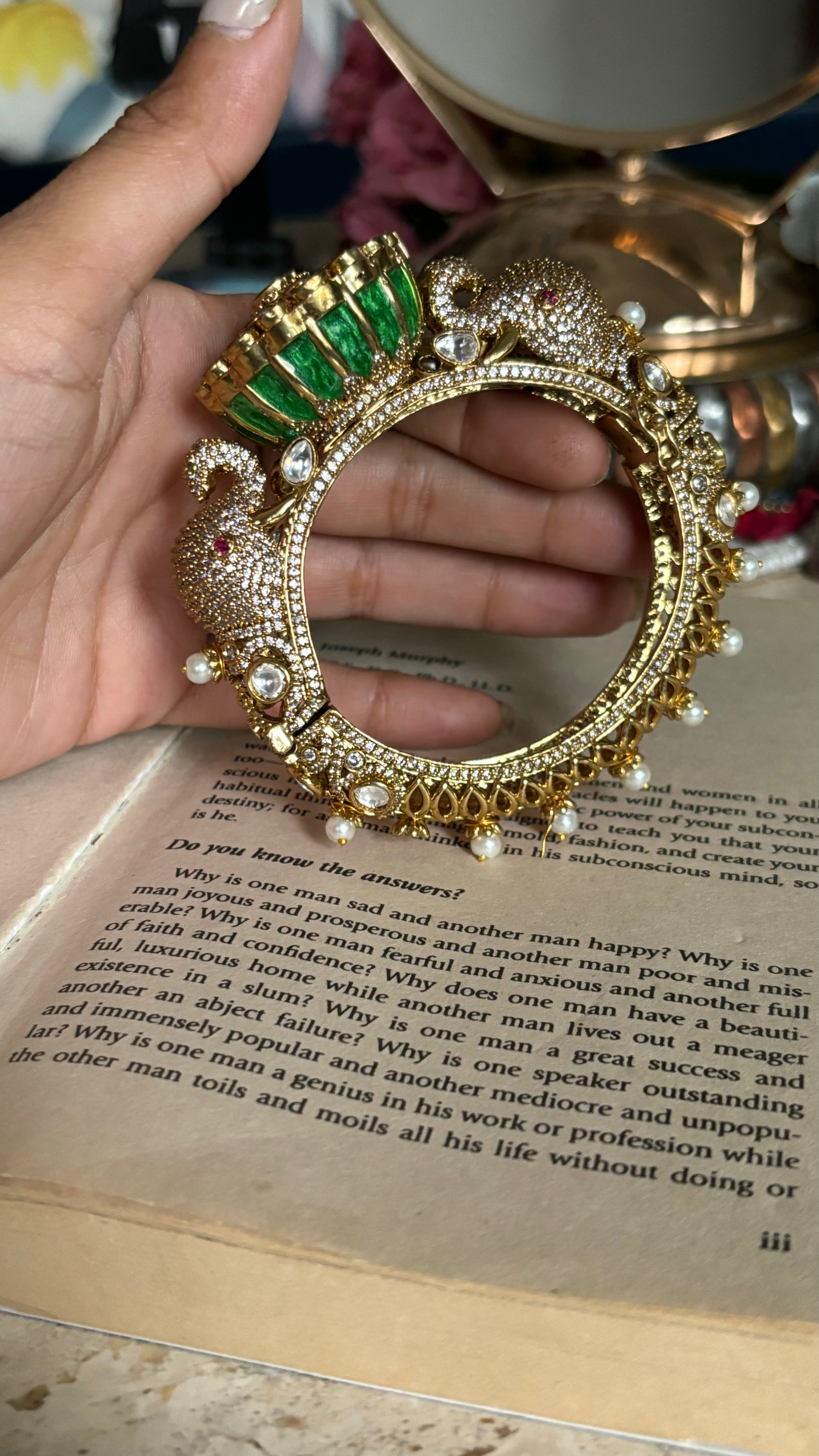 Gajanand bangles with emerald meena