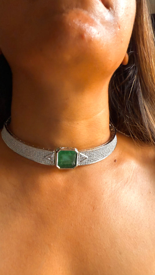 Minimalist emerald, diamond choker