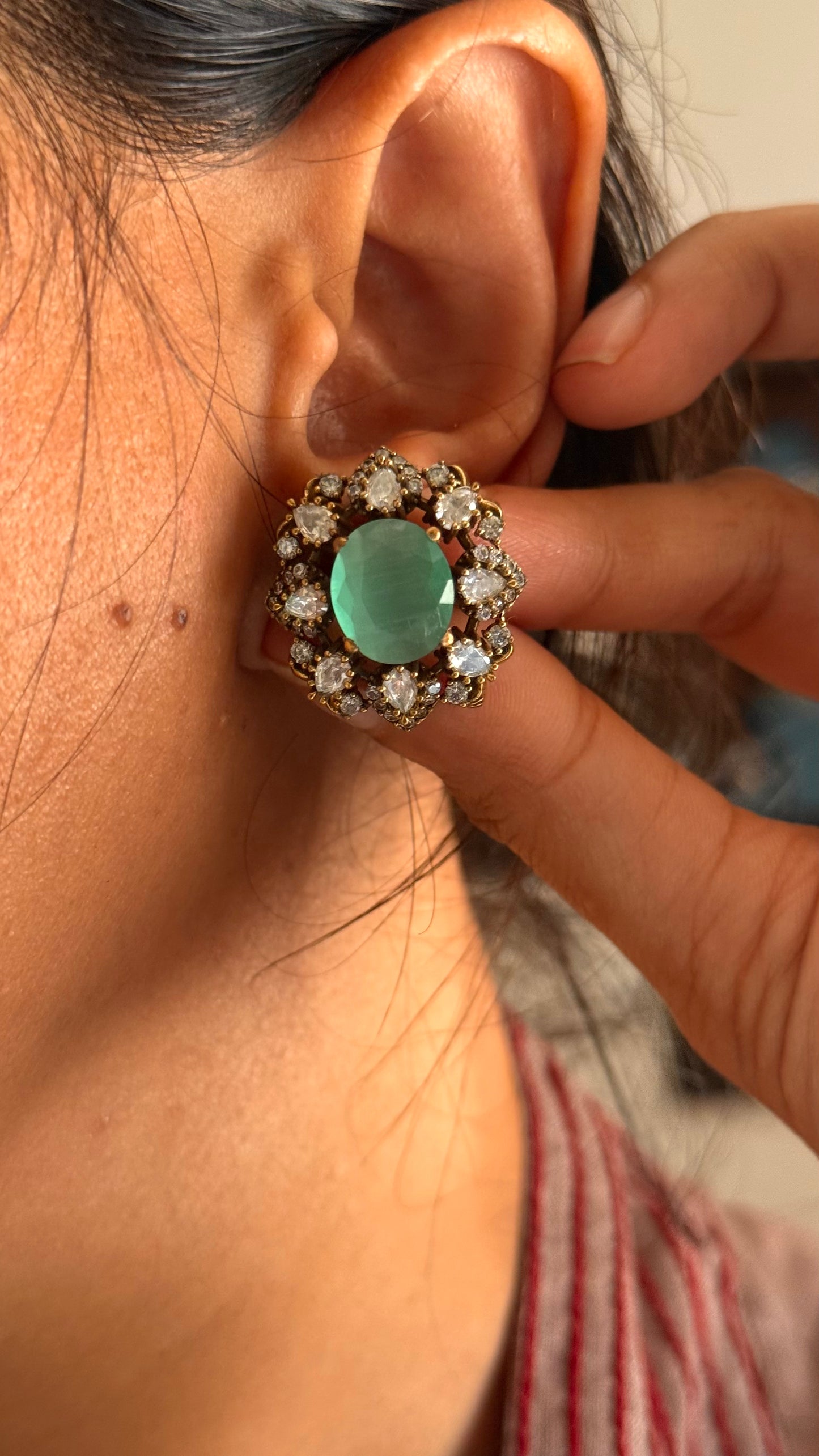 Mint doublet moissanite victorian studs