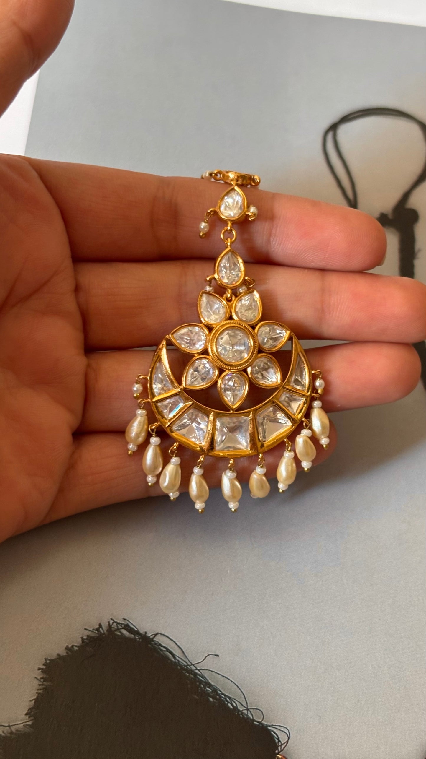 Real Moissanite Chandbali maangtika