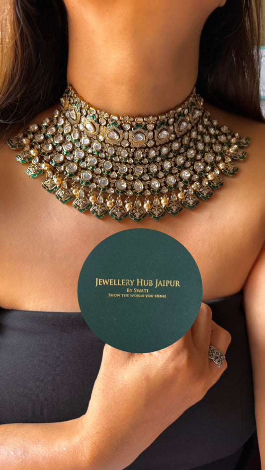 Moissanite emerald bridal takkar work choker