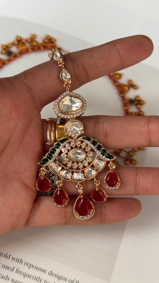 Ruby & emerald polki maangtika