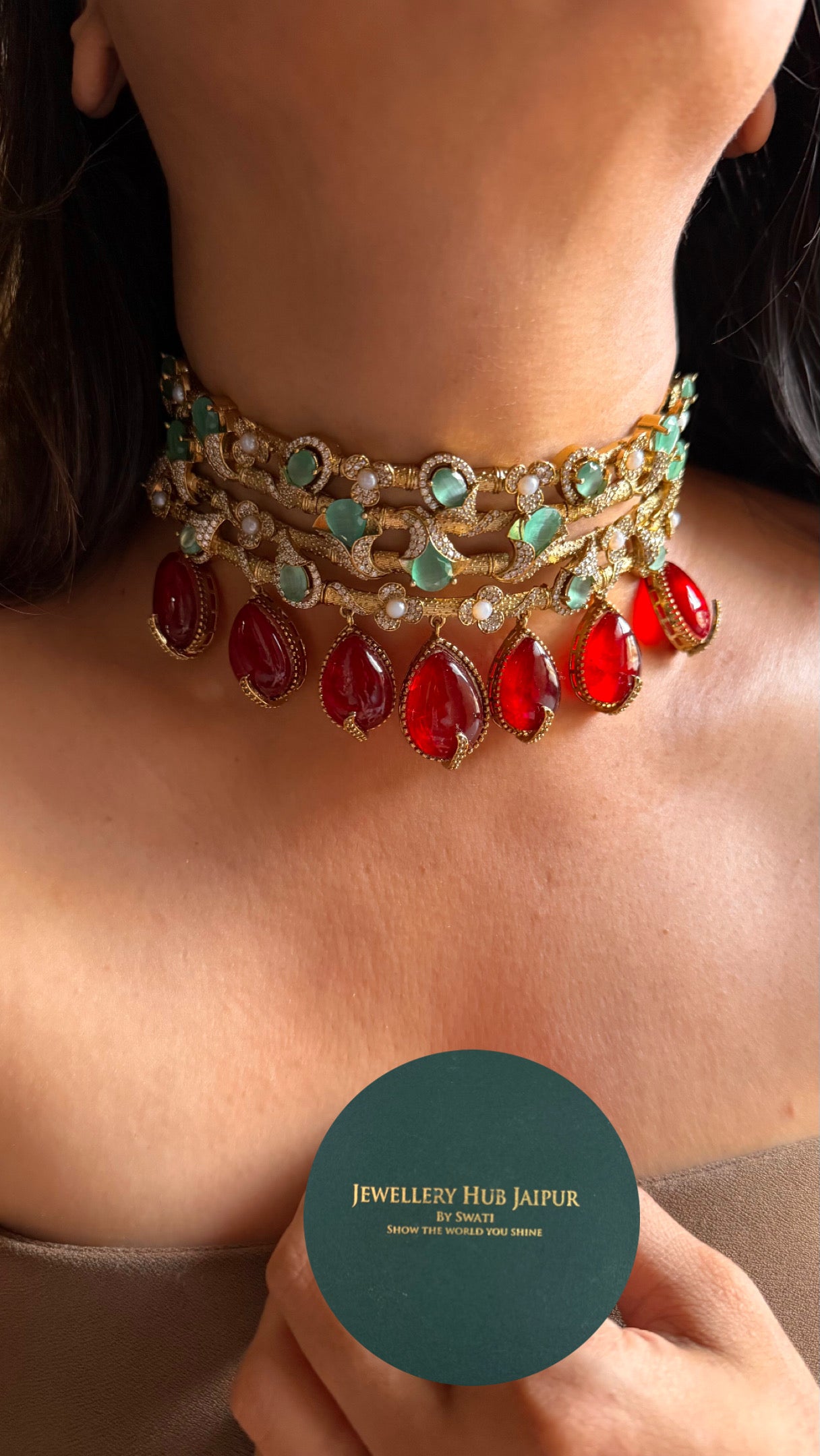 Mint& ruby cocktail statement choker