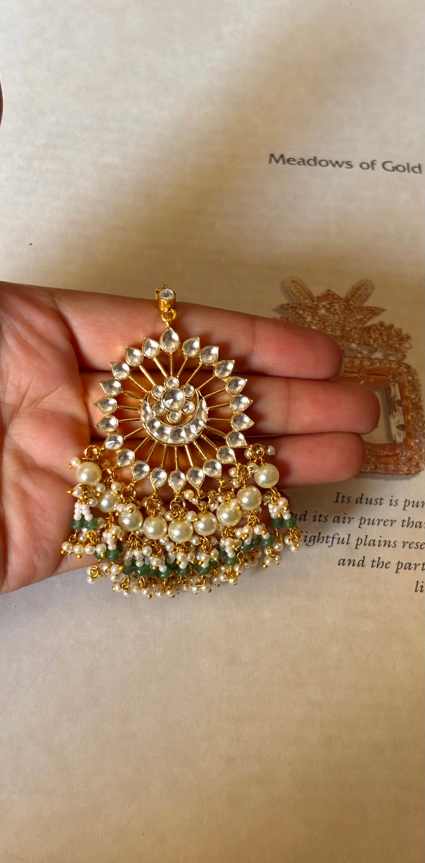 Pachi kundan gold plated with pearl detailing Maangtika