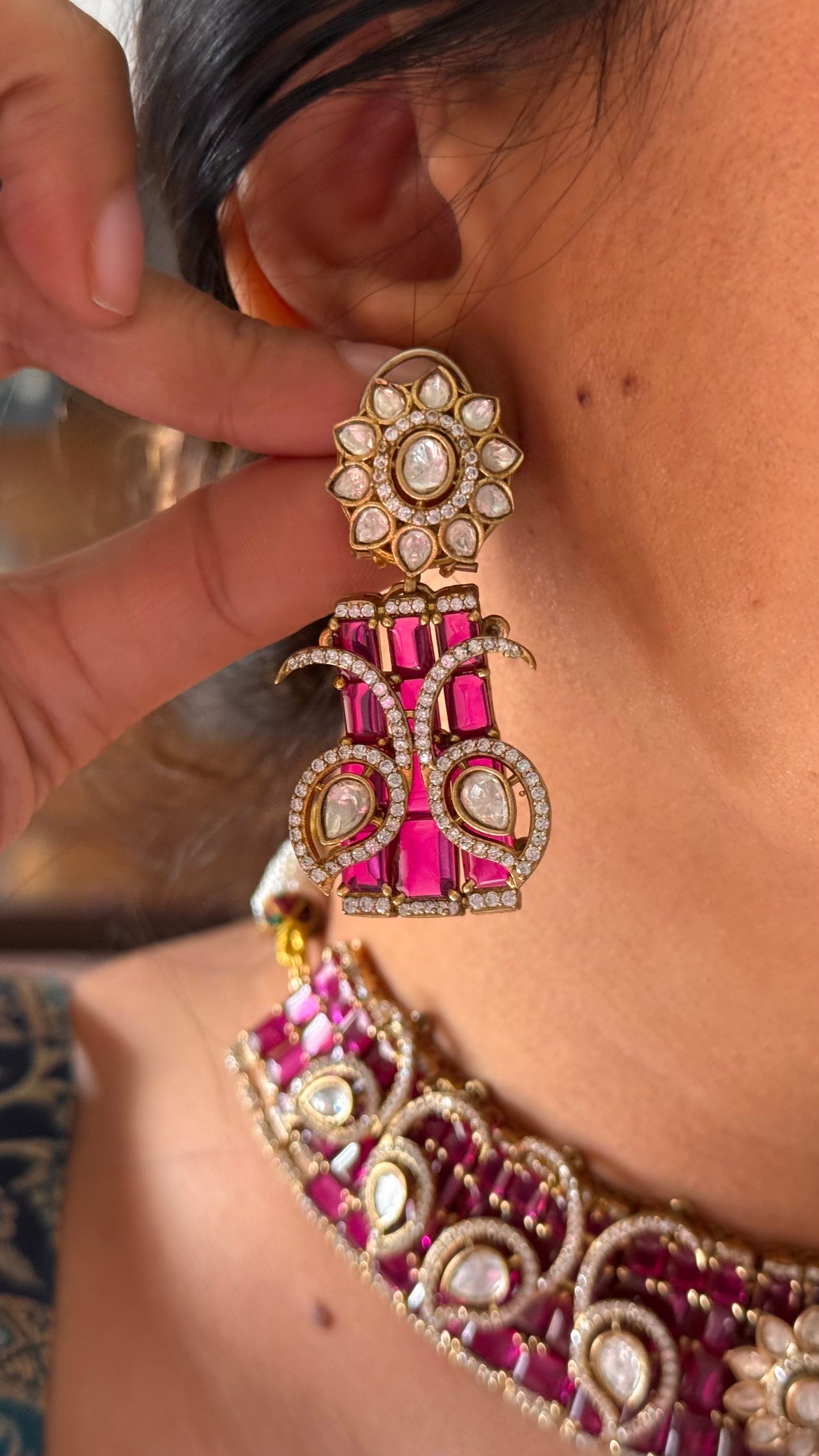 Ruby cocktail moissanite inlay set