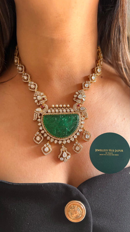 Emerald carving stone real moissanite designer necklace