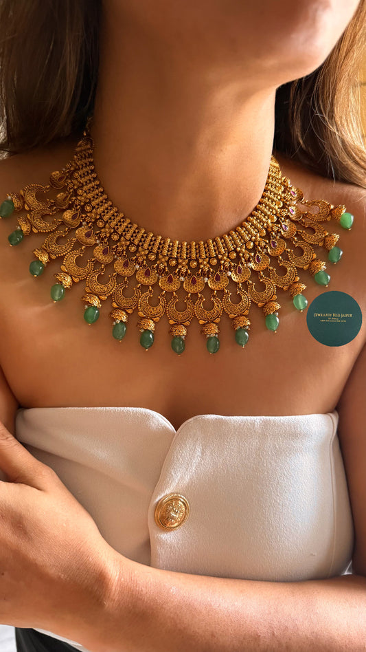 Rajwada Rani pink royal emerald drop collar set