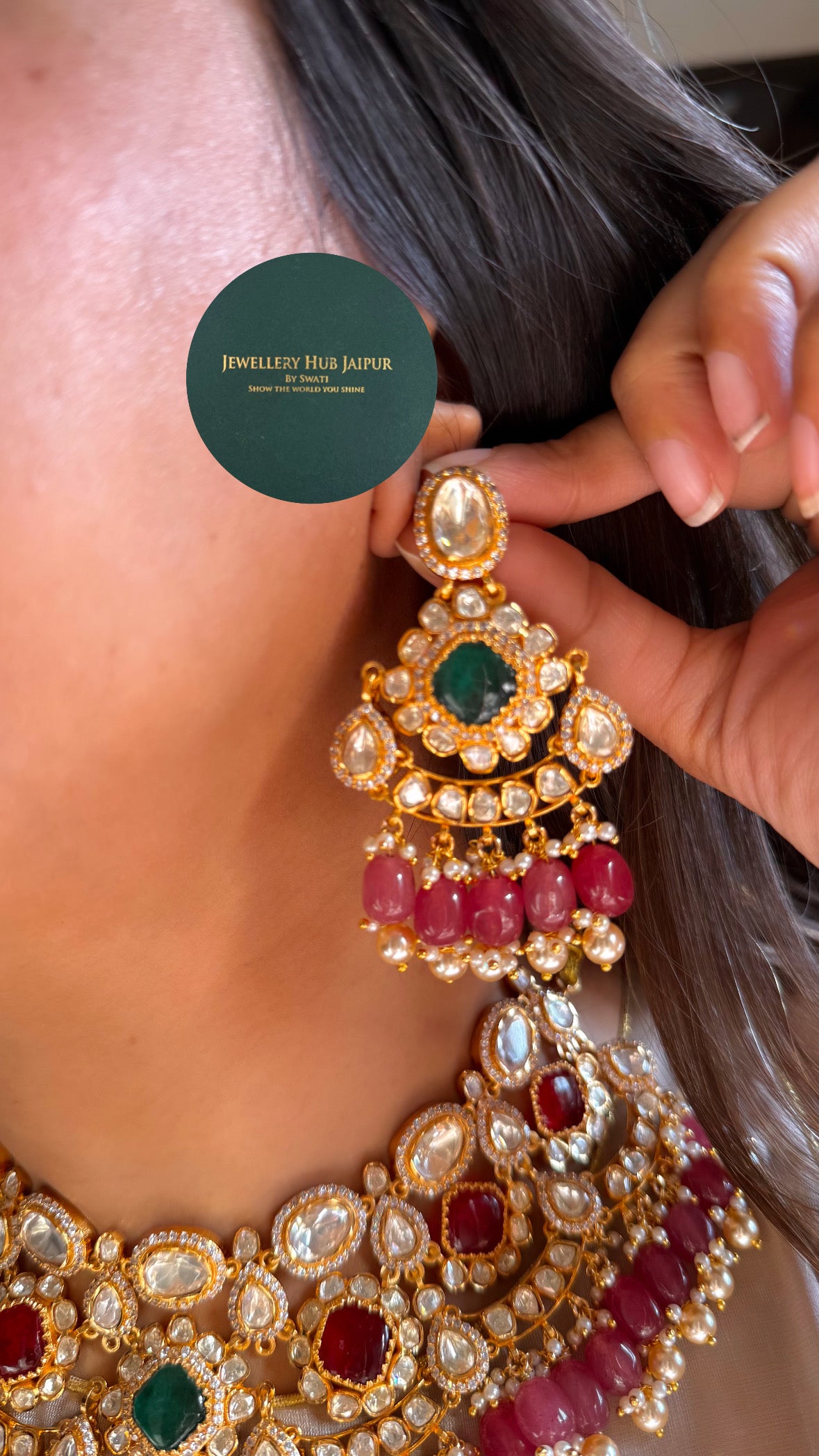 Real Moissanite ruby & emerald necklace