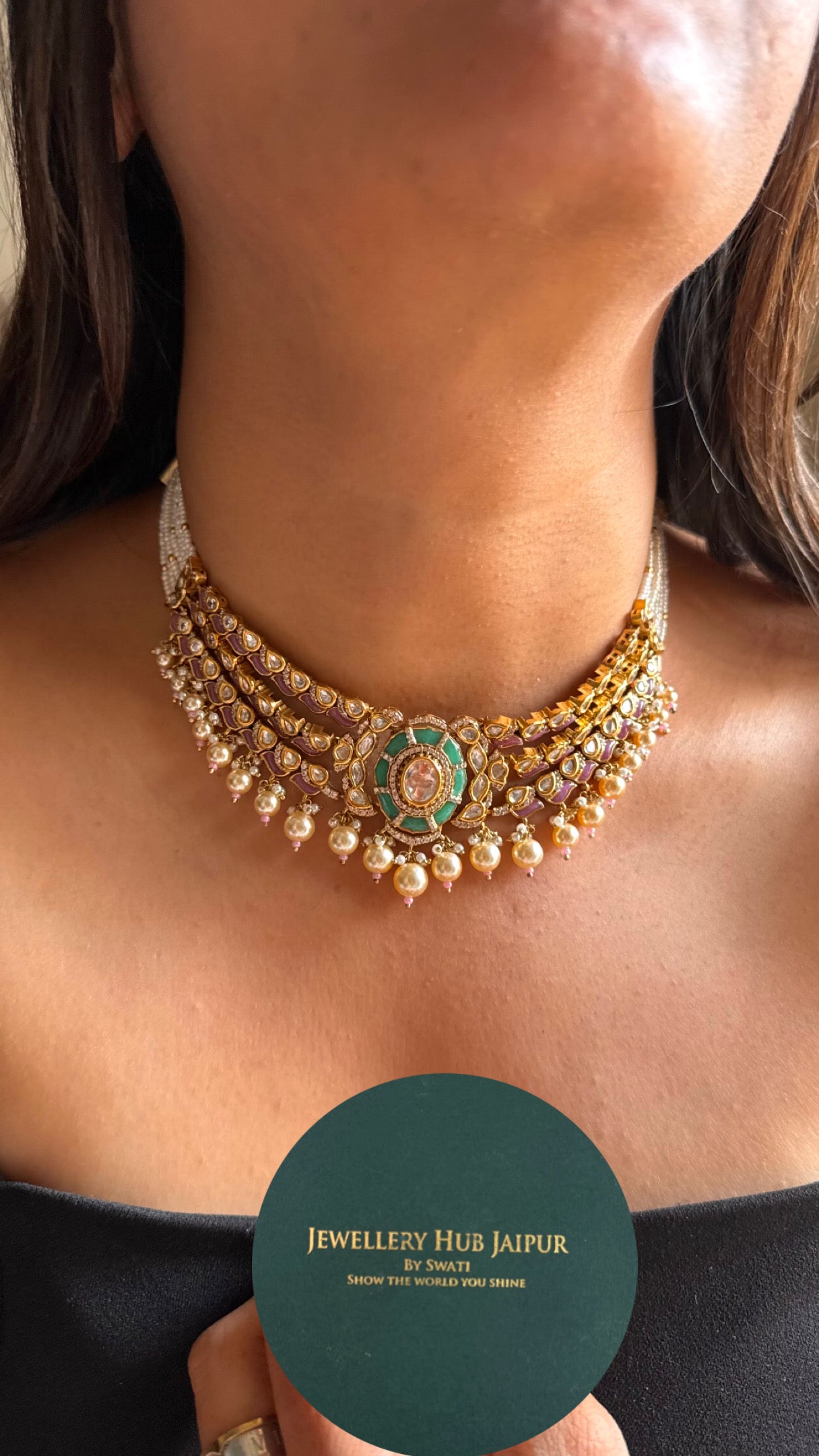 Mint with rose quartz pearl detailing thread choker