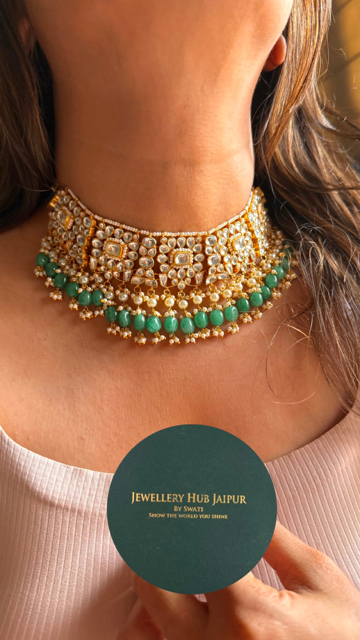 Handmade jadau with strawberry drops designer choker necklace