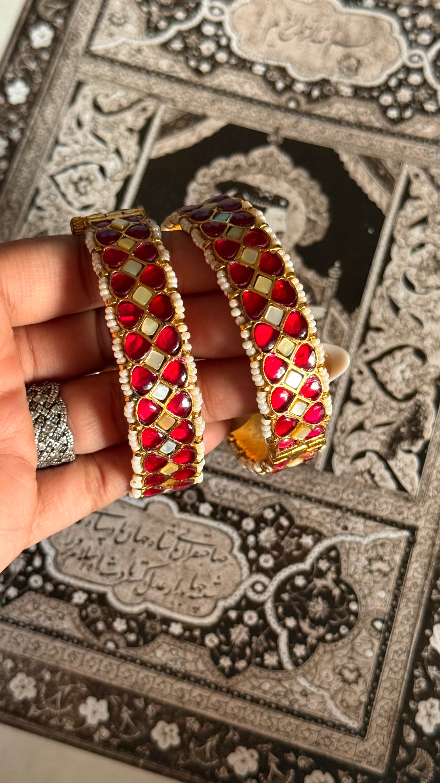 Paachi Ruby & mother of pearls openable bangle