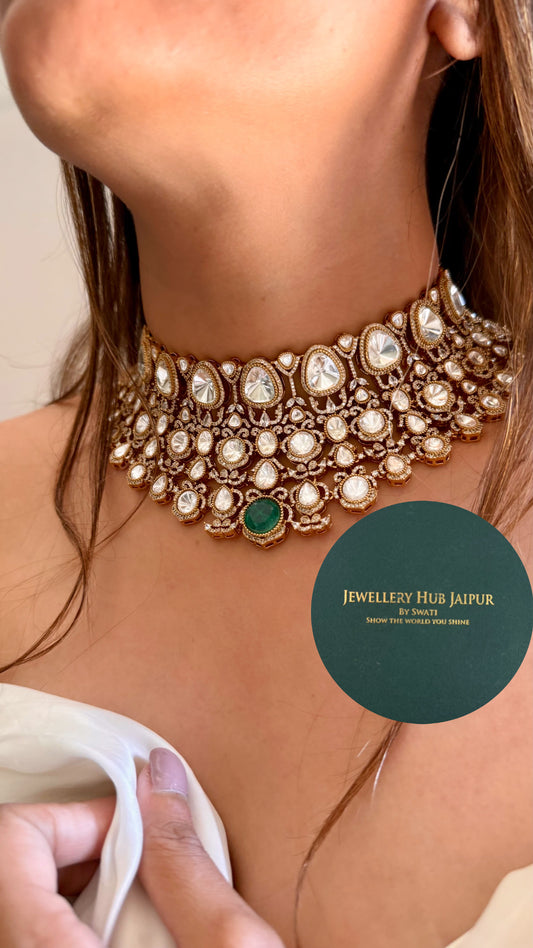 Shehnaaz Emerald moissanite uncut polki victorian choker