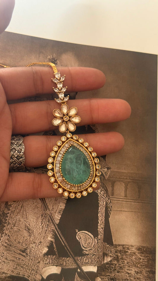 Mint doublet floral polki maangtika