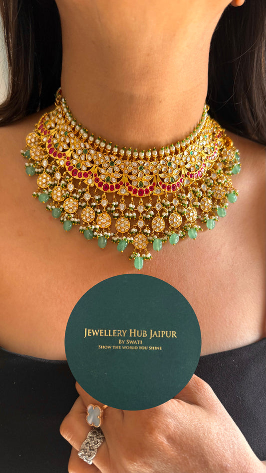 Paachi kundan bridal choker with mint drops