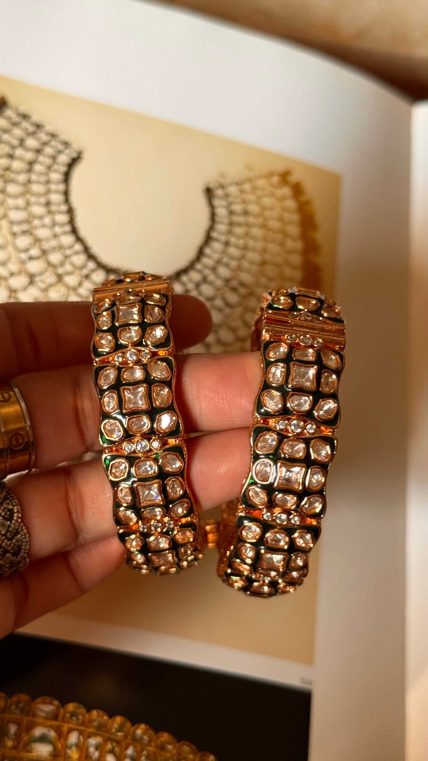 Emerald meenakari polki  bangles