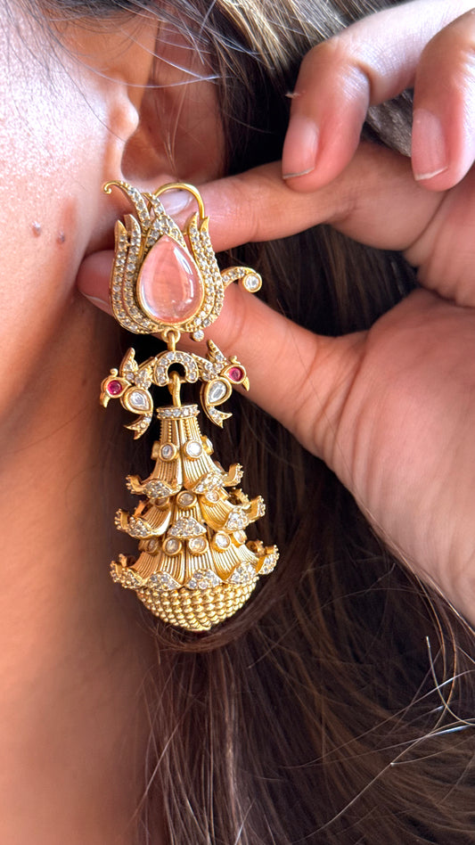 Amrapali inspired peach triple jhumki danglers
