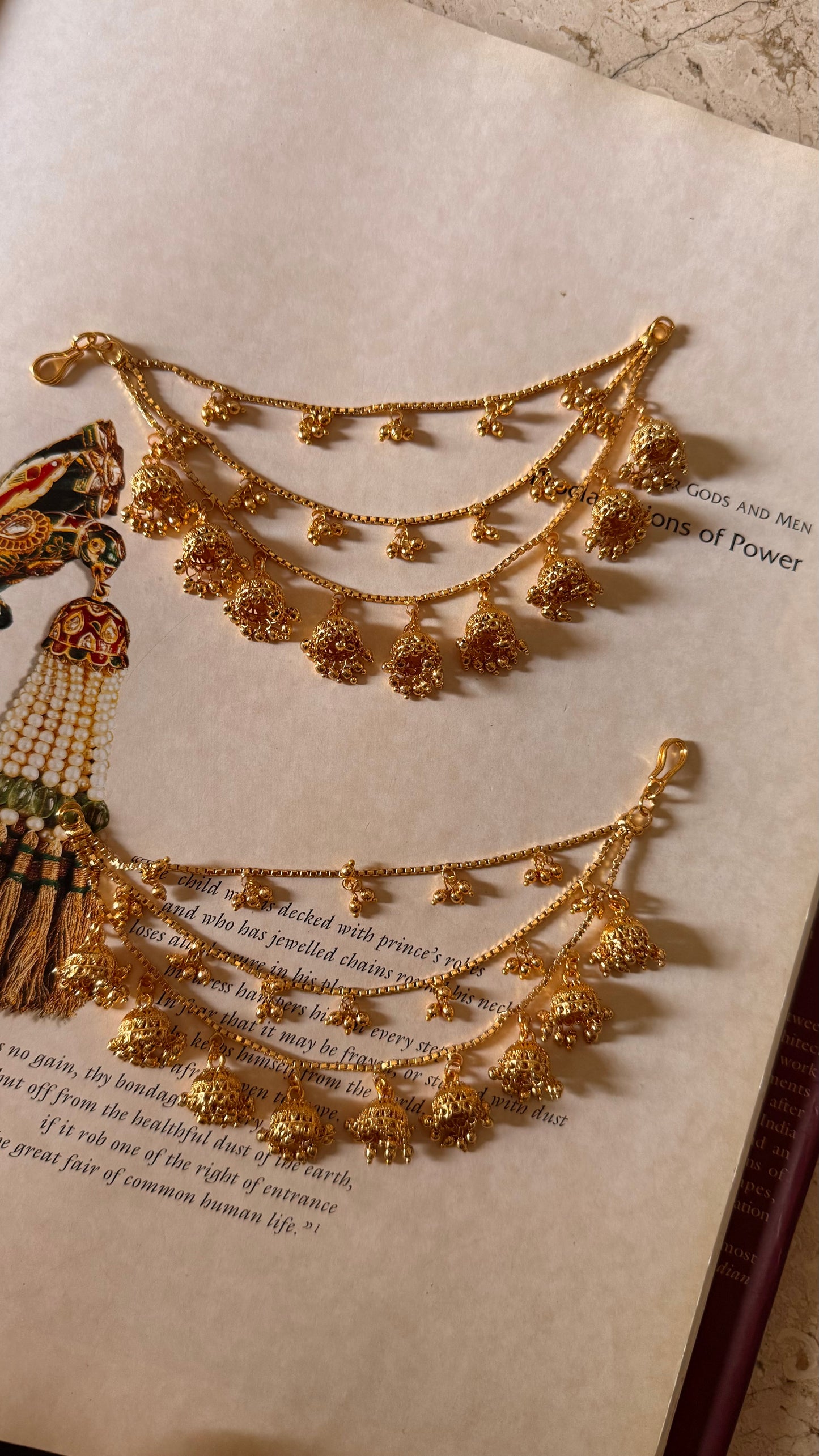3 layer jhumki with gold kaanchain
