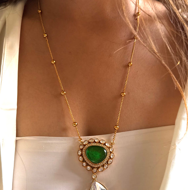 Emerald doublet moissanite polki minimal pendant