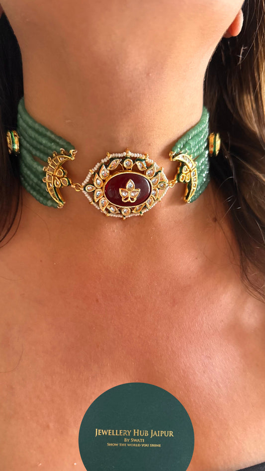 Ruby inlay emerald meenakari work thread choker Necklace