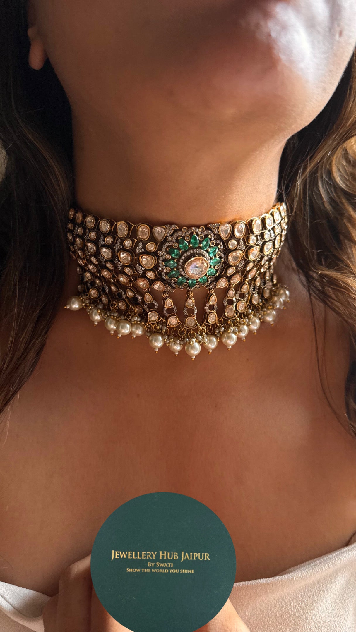 Turquoise takkar peeli polki Victorian necklace