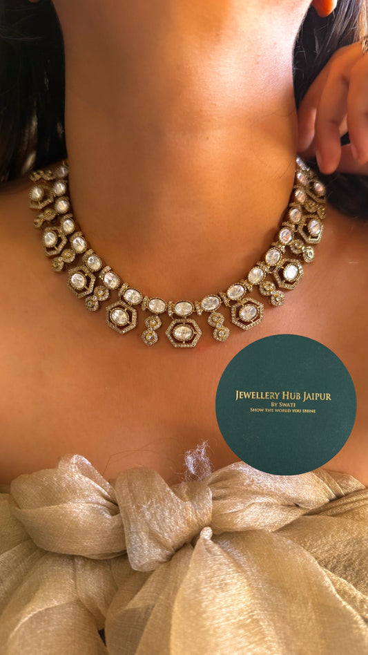 Moissanite uncut polki designer collar set