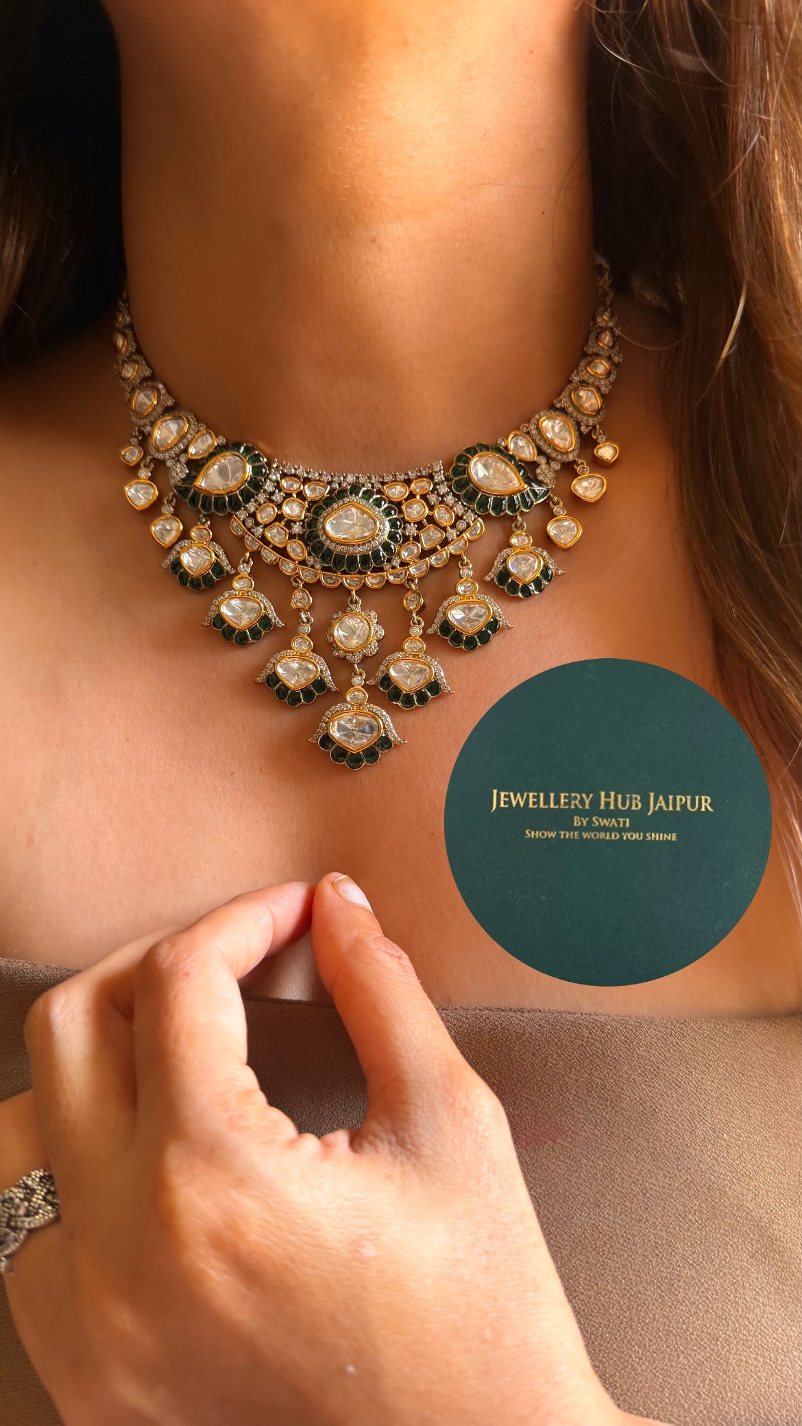 Emerald katdana moissanite polki collar set