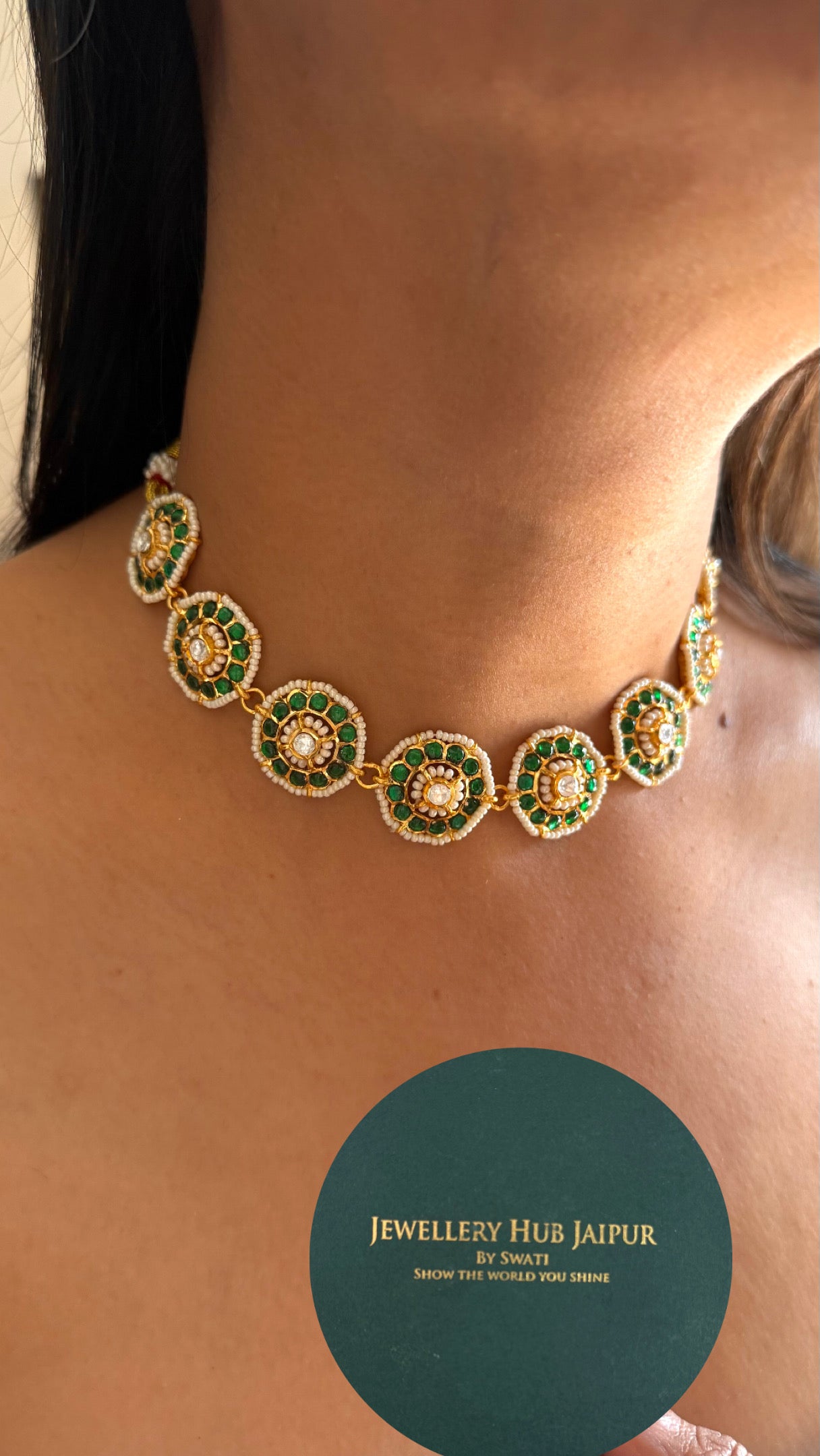Emerald Paachi Kundan choker with earrings