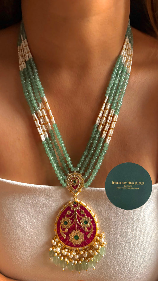 Jadau paachi kundan with four layered mala Necklace