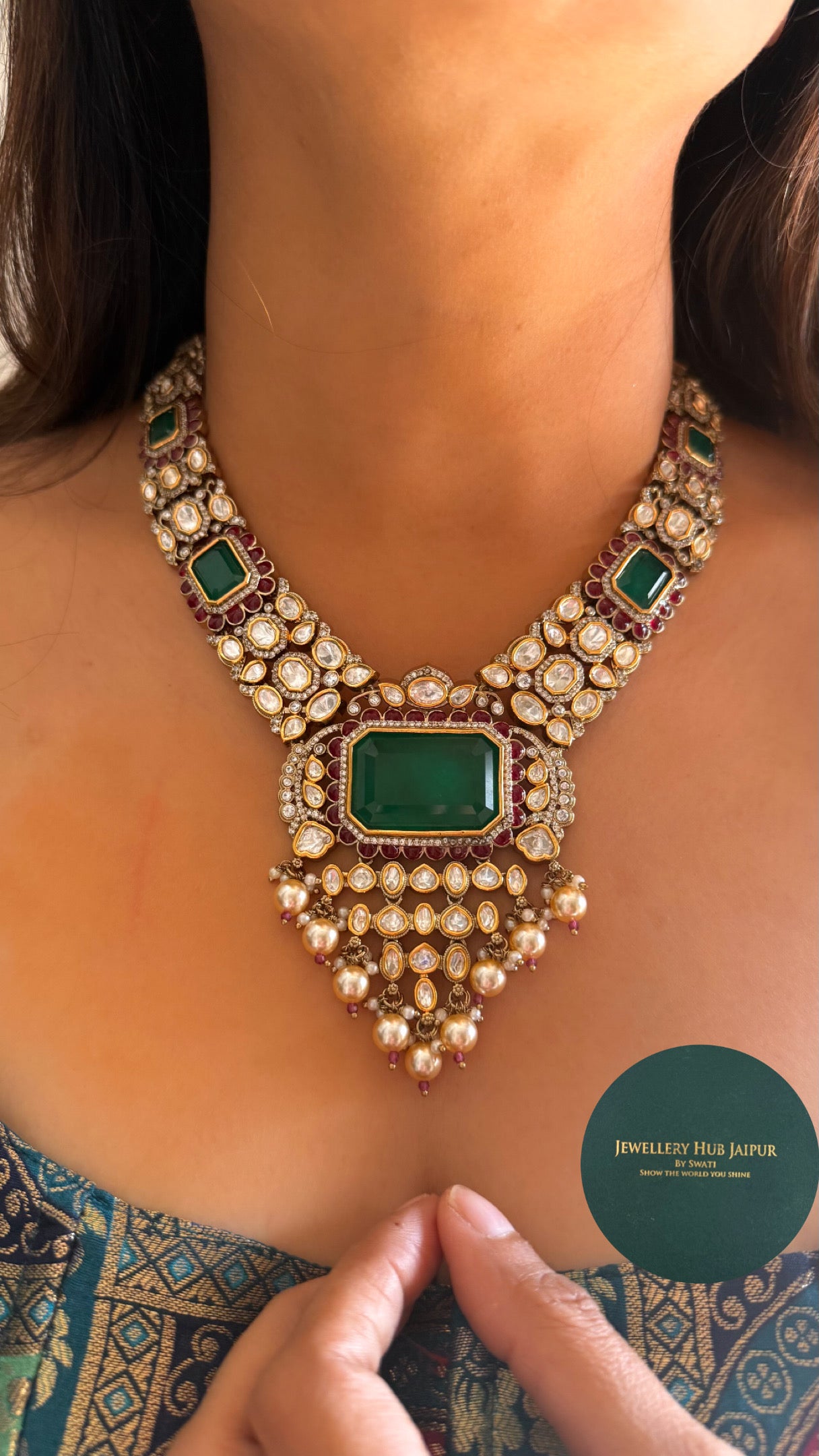Emerald &Rani pink necklace