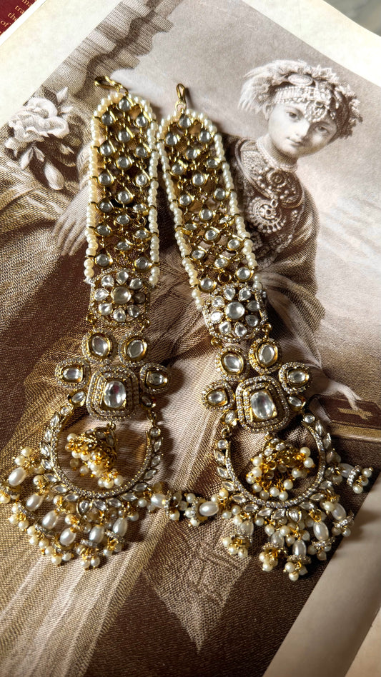 Mughal designs inspired polki Chandbali with kaanchain