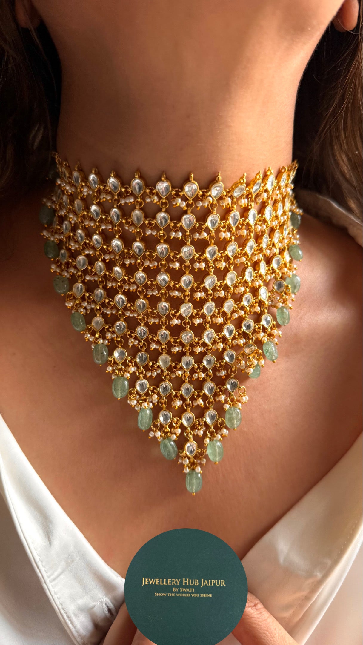 10 layered paachi Kundan mint strawberry Necklace
