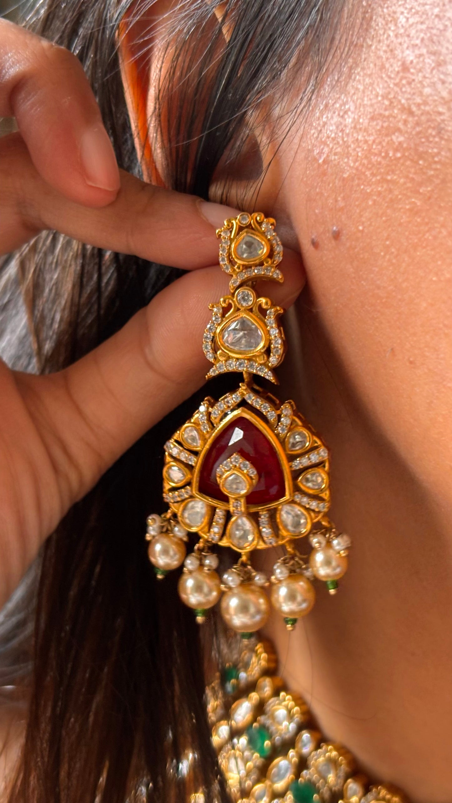 Ruby with emerald doublets  bridal Necklace