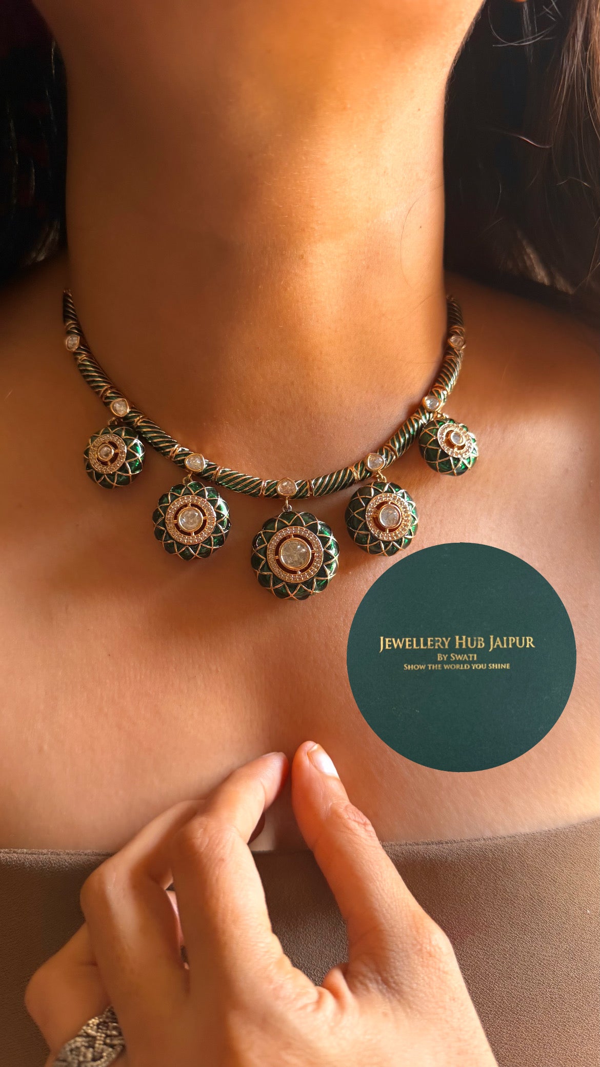Emerald katdana & moissanite polki hasli