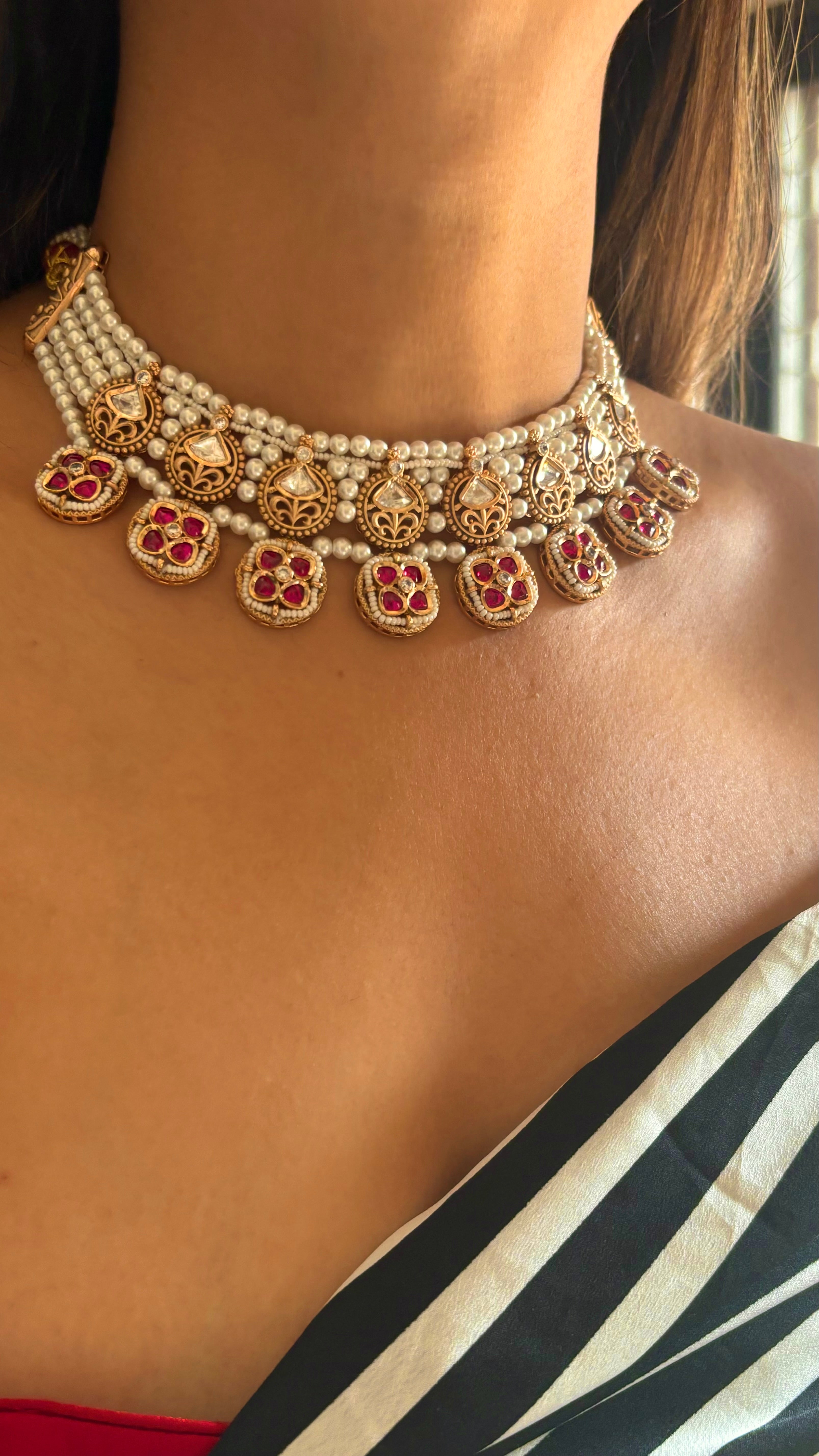 Pearl ruby mint rajwada necklace