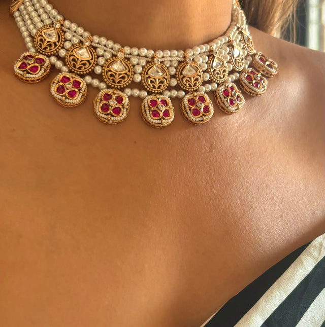 Pearl ruby mint rajwada necklace