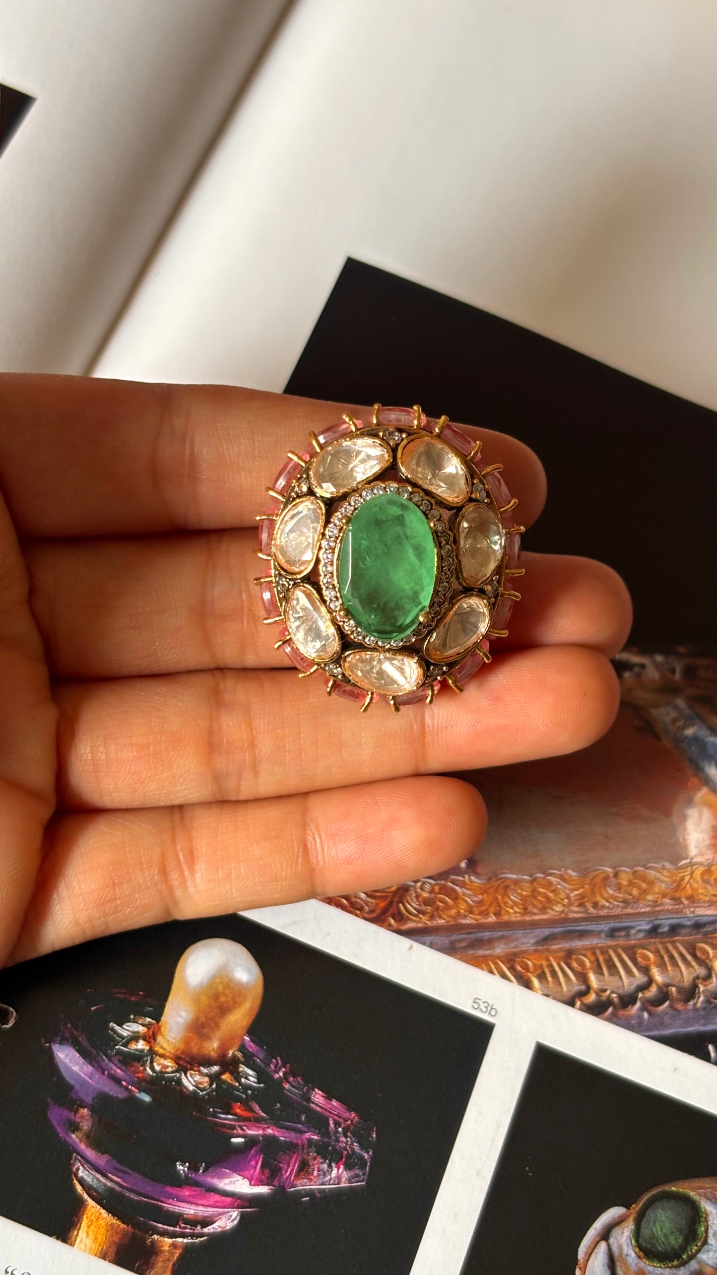 Mint pink peeli polki ring