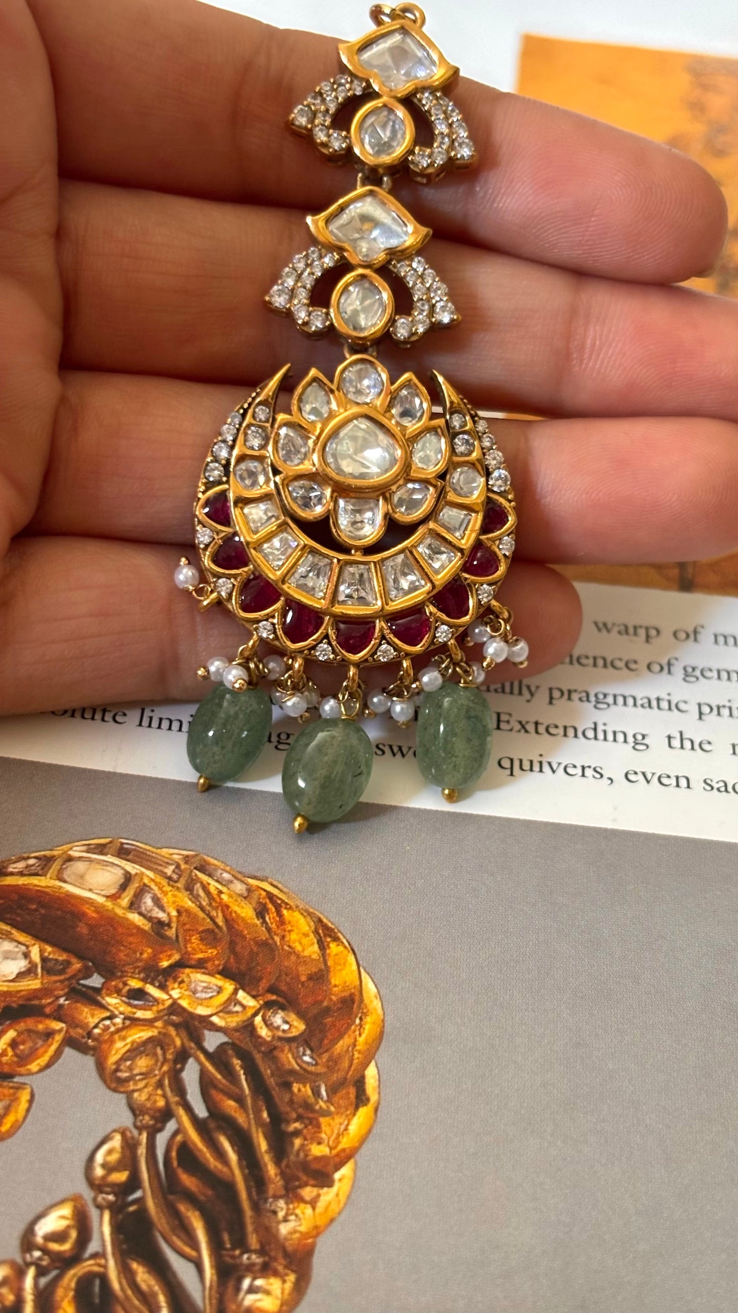 Ruby real moissanite with mint drops maangtika